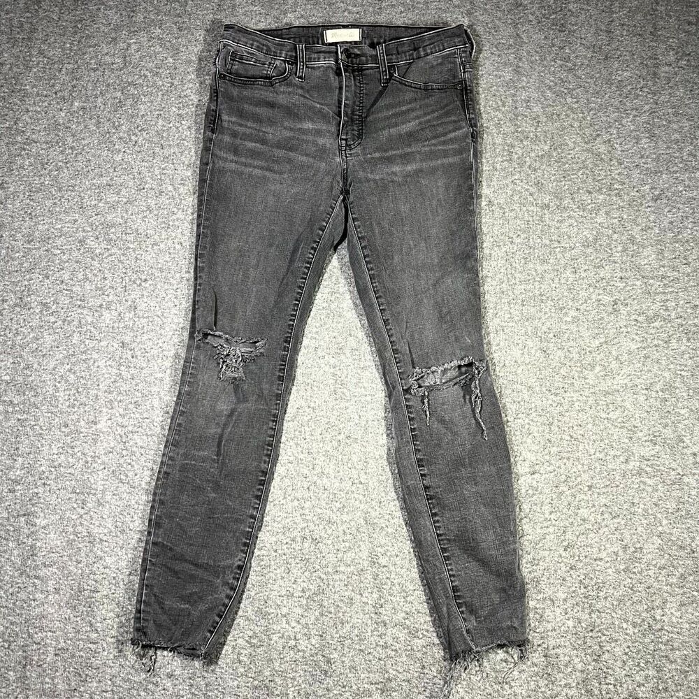 Women's MADEWELL 9" High Rise Skinny Jeans Black Sz 30 30x28 Raw Hem